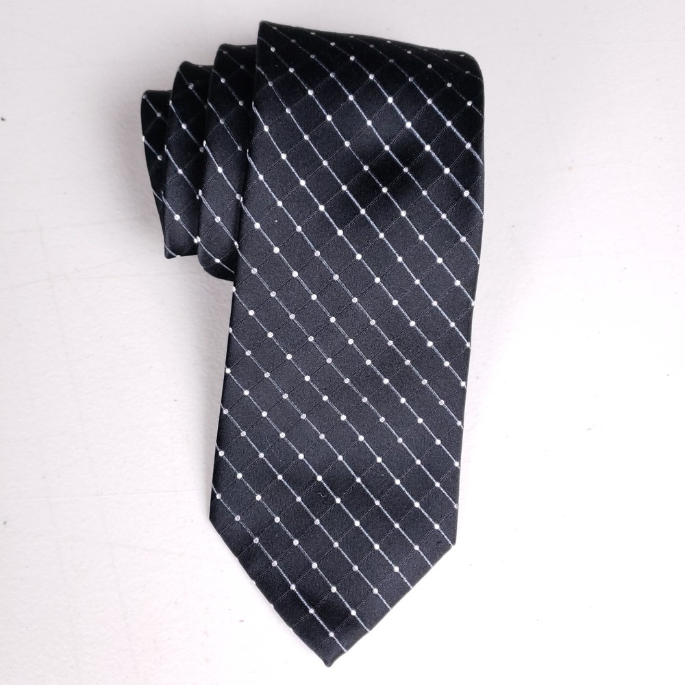 Geoffrey Beene Silk Necktie Black White Grid Dotted Classic Elegant‎ Formalwear